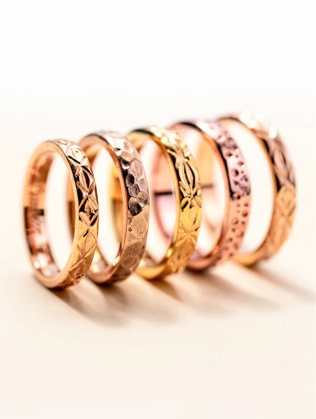 Collection of gold rings worn together